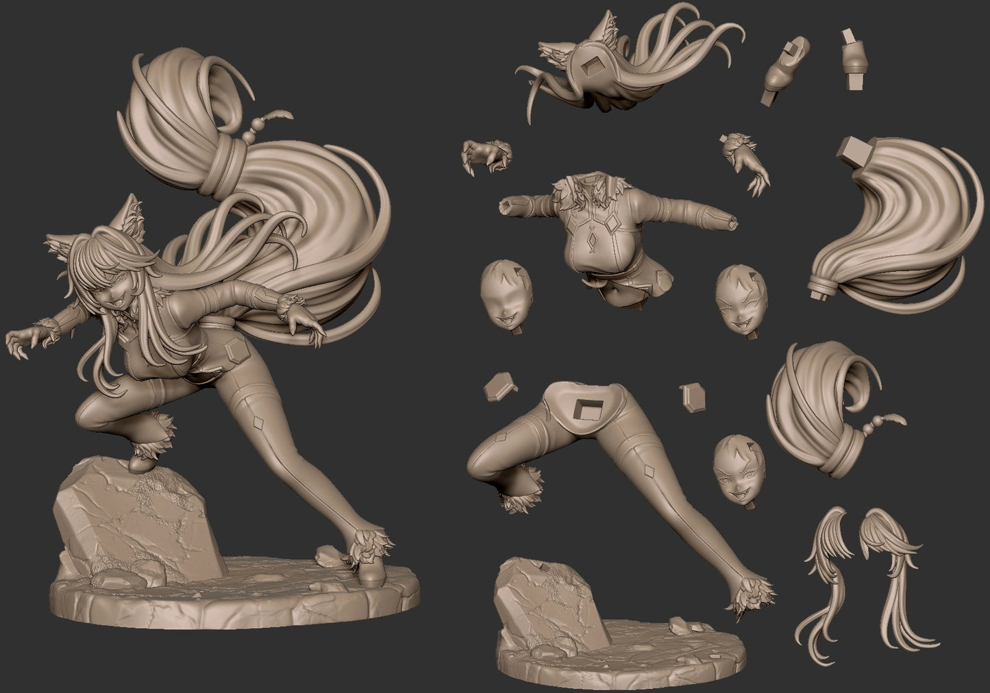Delta Eminence in Shadow resin statue parts breakdown alternate heads hair arms base assembly kit