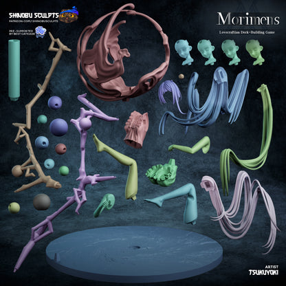 Disassembled parts layout of Faint figure, showing individual components including limbs, hair, base, and structure segments.