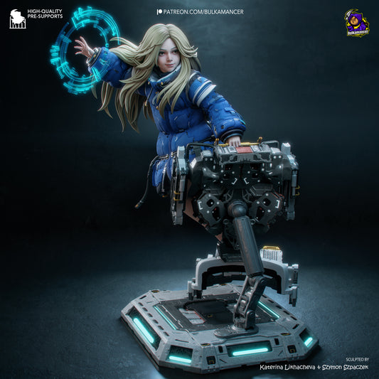 Diana Pragmata 1:8 scale resin statue painted render with holographic ring futuristic platform and sci fi base