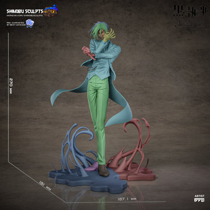 Dimension chart of Sebastian Michaelis Black Butler 1:8 scale statue showing 270mm height and detailed base.