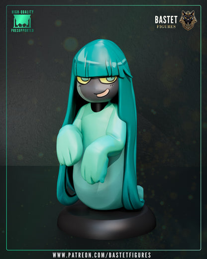 Dora 1:8 scale figure from Hades standing on round base with long hair, oversized sleeves, relaxed posture, and stylized chibi proportions