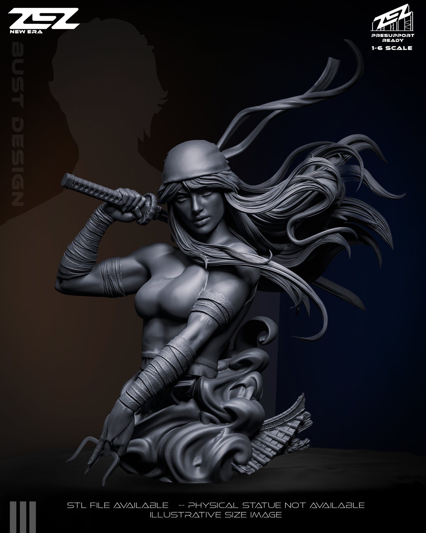 Elektra Marvel Comics display bust unpainted sculpt front view