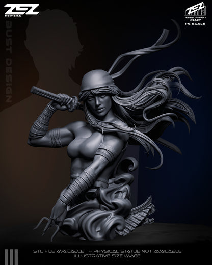 Elektra Marvel Comics display bust unpainted sculpt front view
