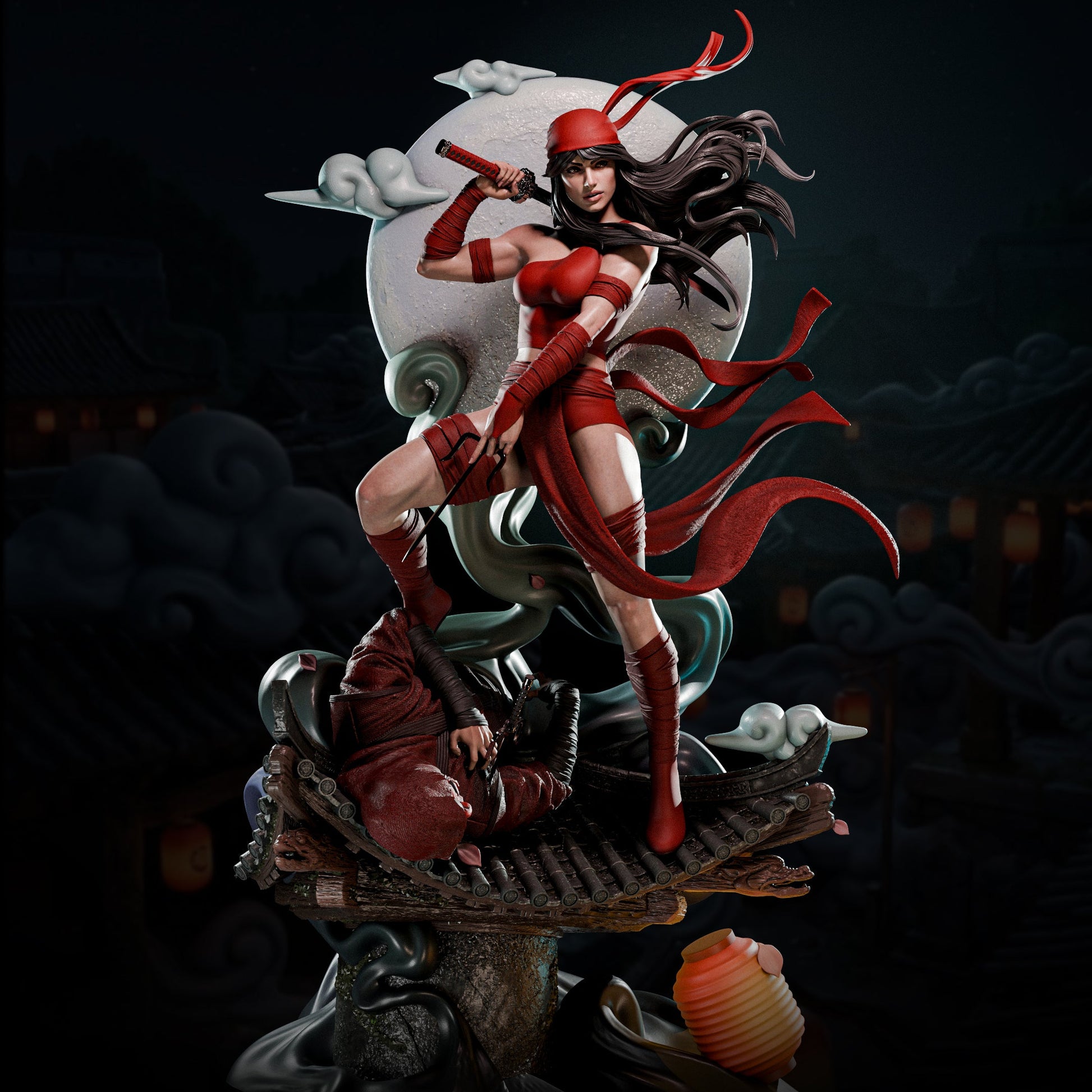 Elektra Marvel Comics 1-6 scale garage kit painted front view