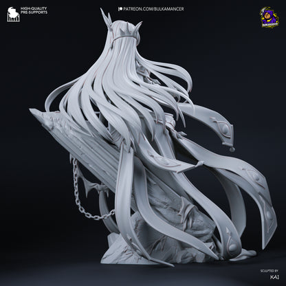 Empress CC Code Geass resin statue back view unpainted long hair detail base chains sculpt