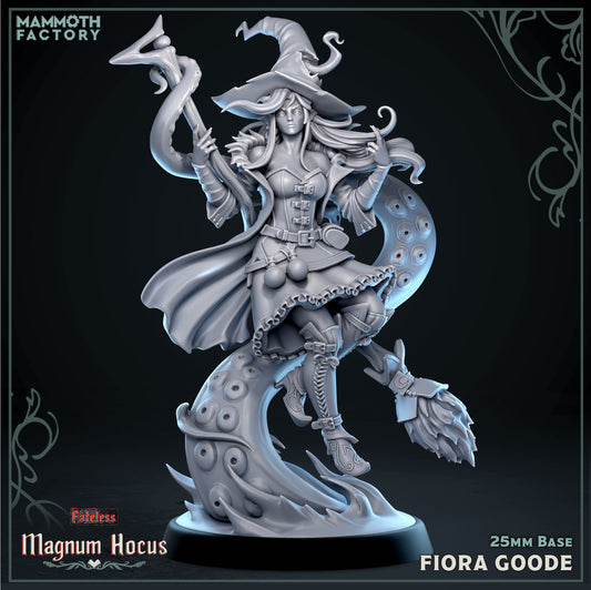 Fiora Goode witch resin miniature casting magic while standing atop eldritch tentacles from Magnum Hocus