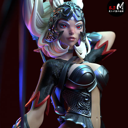 Fran Final Fantasy XII close up statue, Viera face detail, armored bust view, fantasy JRPG character figure