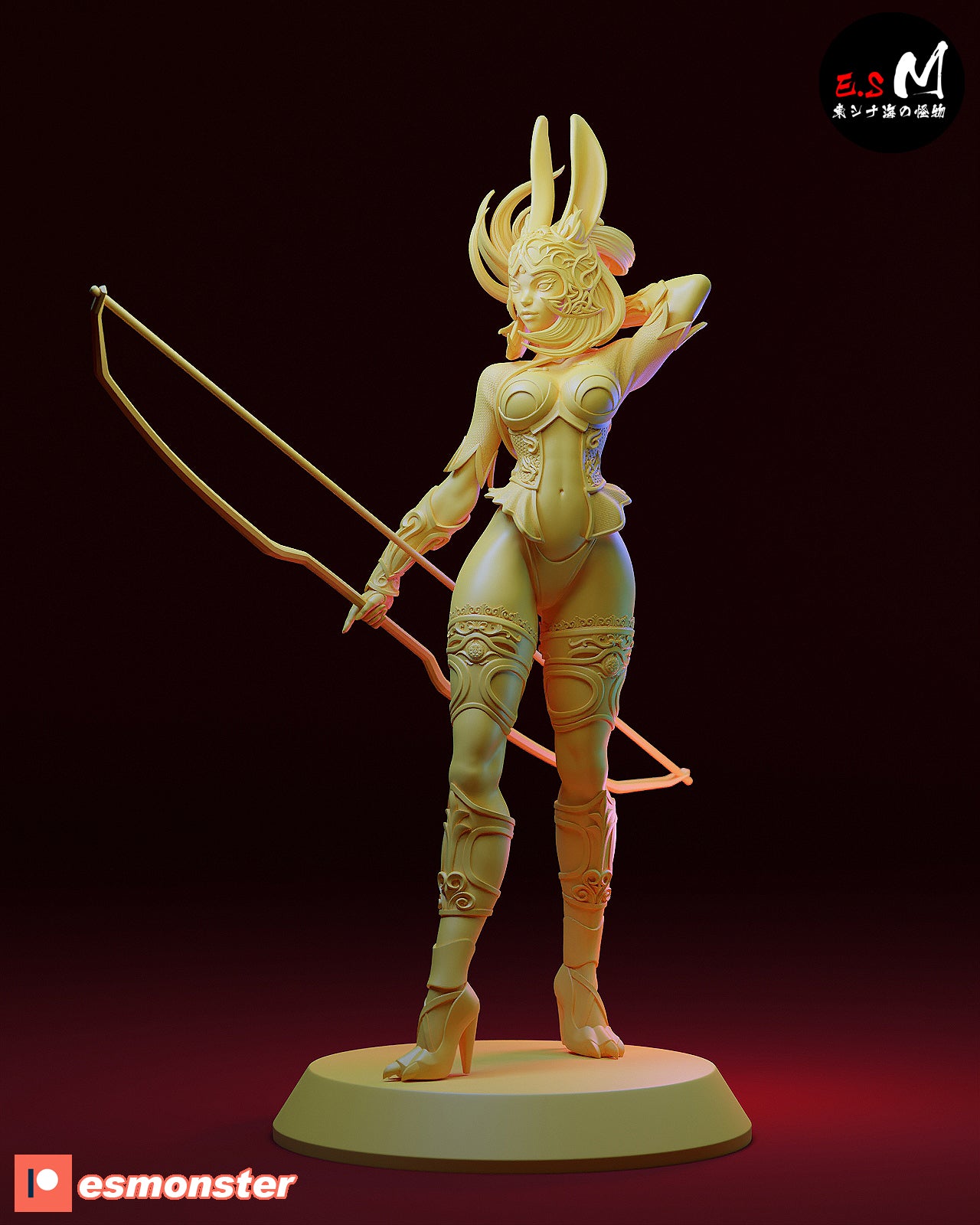 Fran Final Fantasy XII figure, Viera archer statue, bow weapon pose, armored female fantasy character, anime resin figure, 1:6 scale collectible