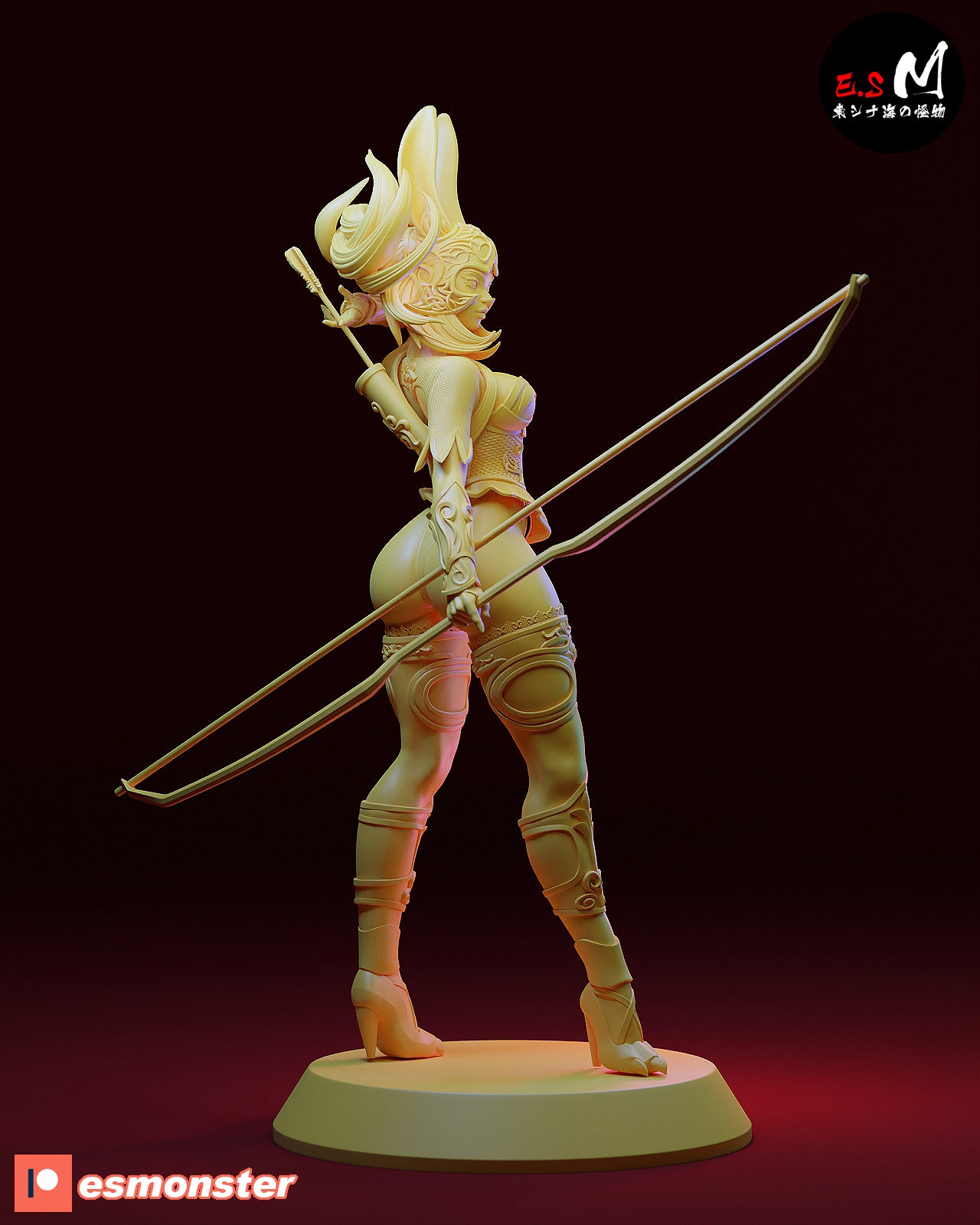 Fran Final Fantasy XII rear view statue, Viera archer figure, back pose, long ears fantasy character, anime game collectible