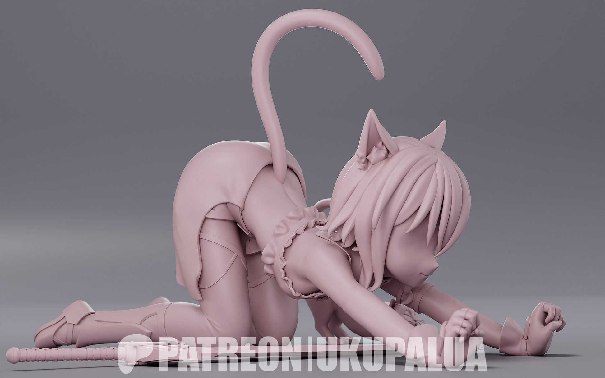 Fran Reincarnated as a Sword 1:7 scale figure angled view dynamic pose fantasy sword and feline companion