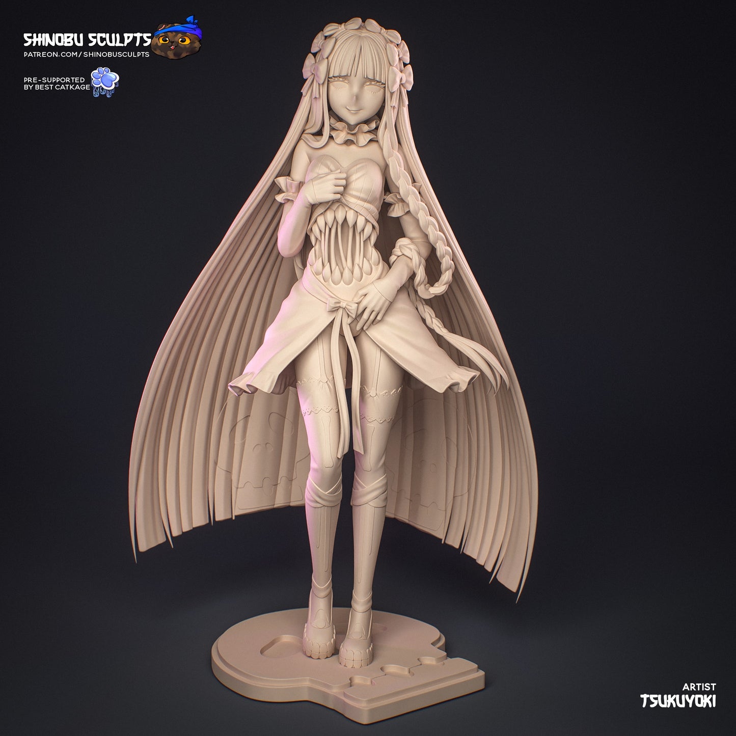 francesca fate strange fake statue front view anime gothic girl long hair dress monster chest transformation resin figure
