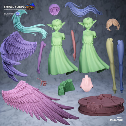 frieren model kit parts breakdown wings hair body base with dimensions resin figure
