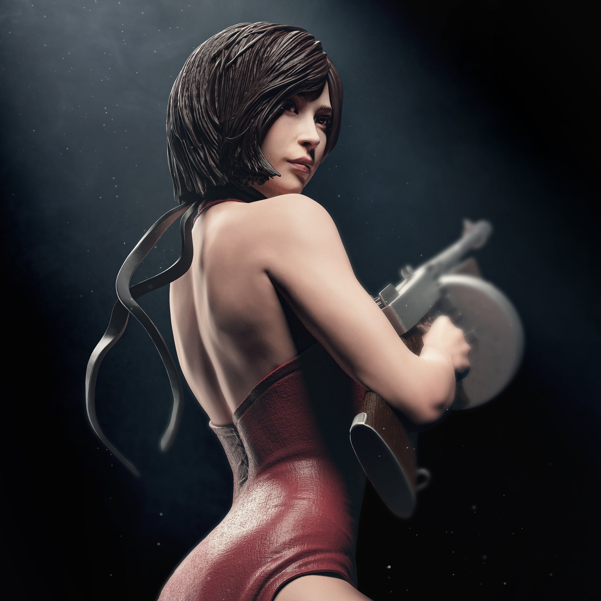 Ada Wong Resident Evil 1:6 scale figure holding Thompson submachine gun side profile