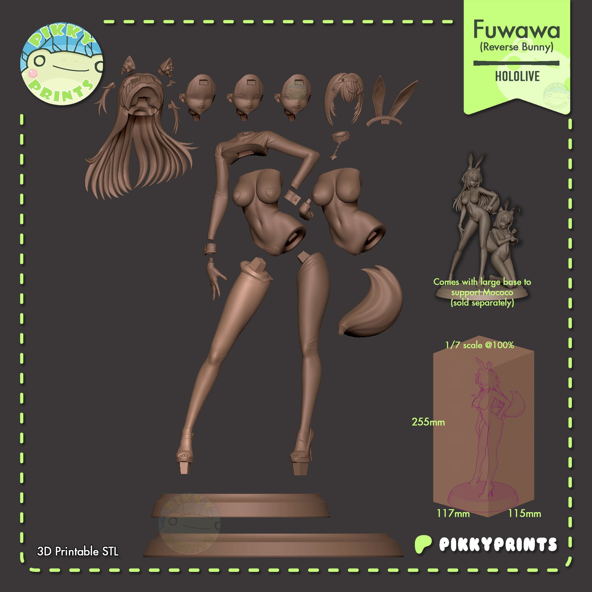 Fuwawa Hololive 1:7 scale resin statue parts layout multiple face options hair pieces bunny ears torso legs base anime collectible model kit