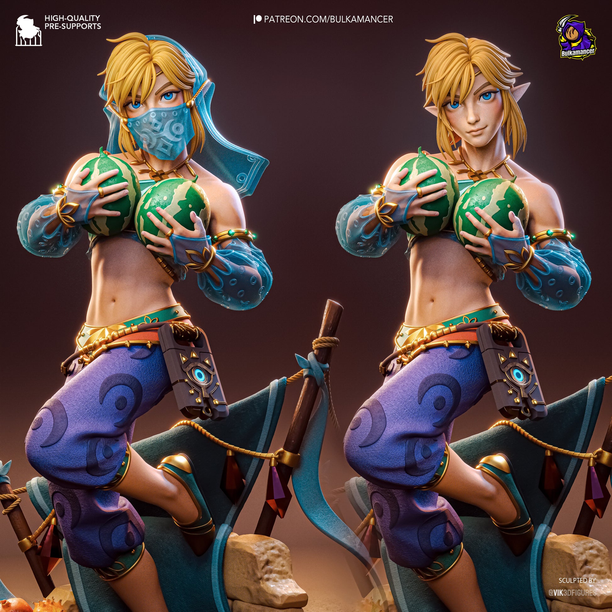 Gerudo Link Tears of the Kingdom 1-8 scale figure front view with watermelons and Gerudo outfit