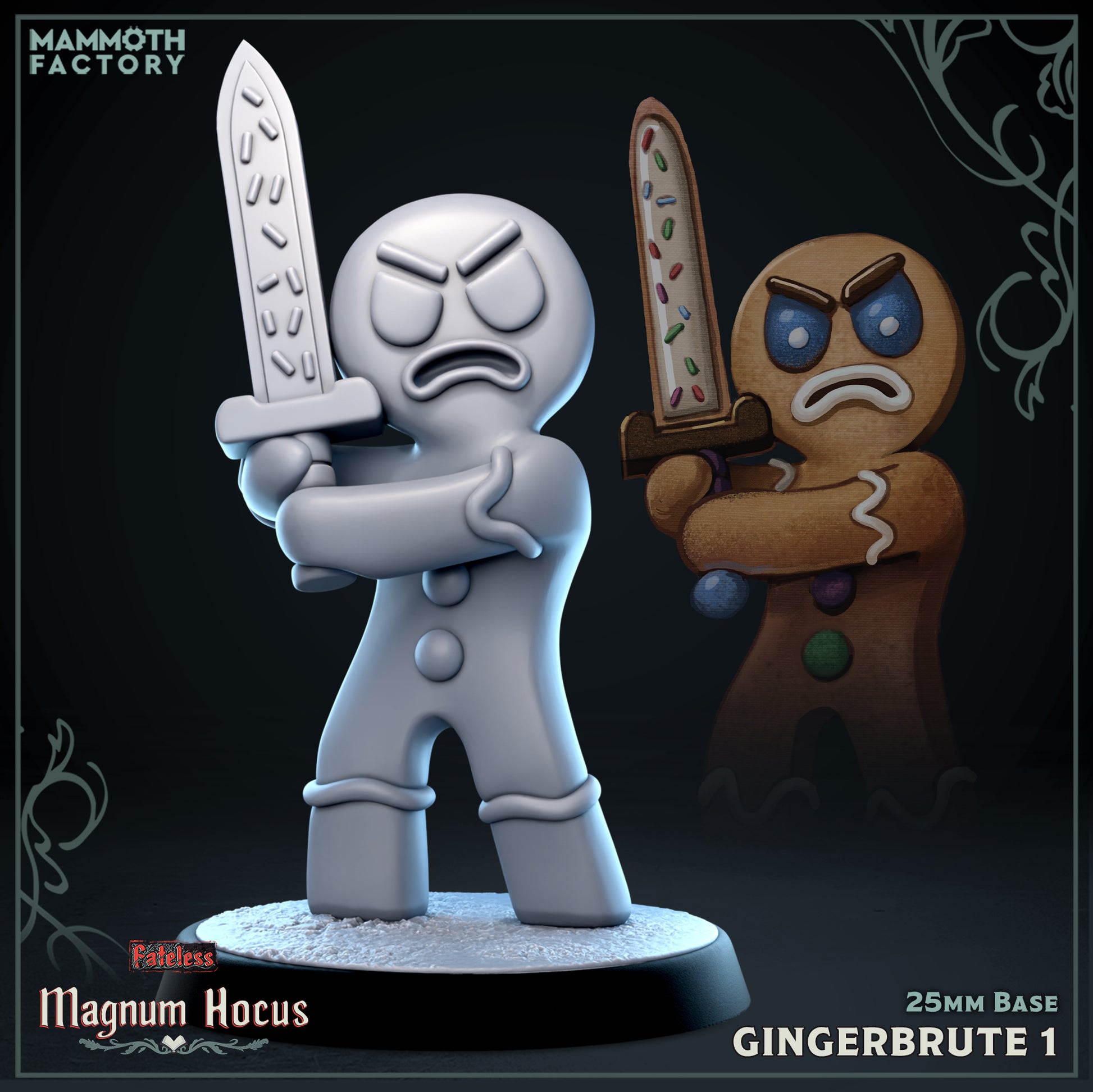 Gingerbrute cookie warrior resin miniature wielding frosting sword from Magnum Hocus