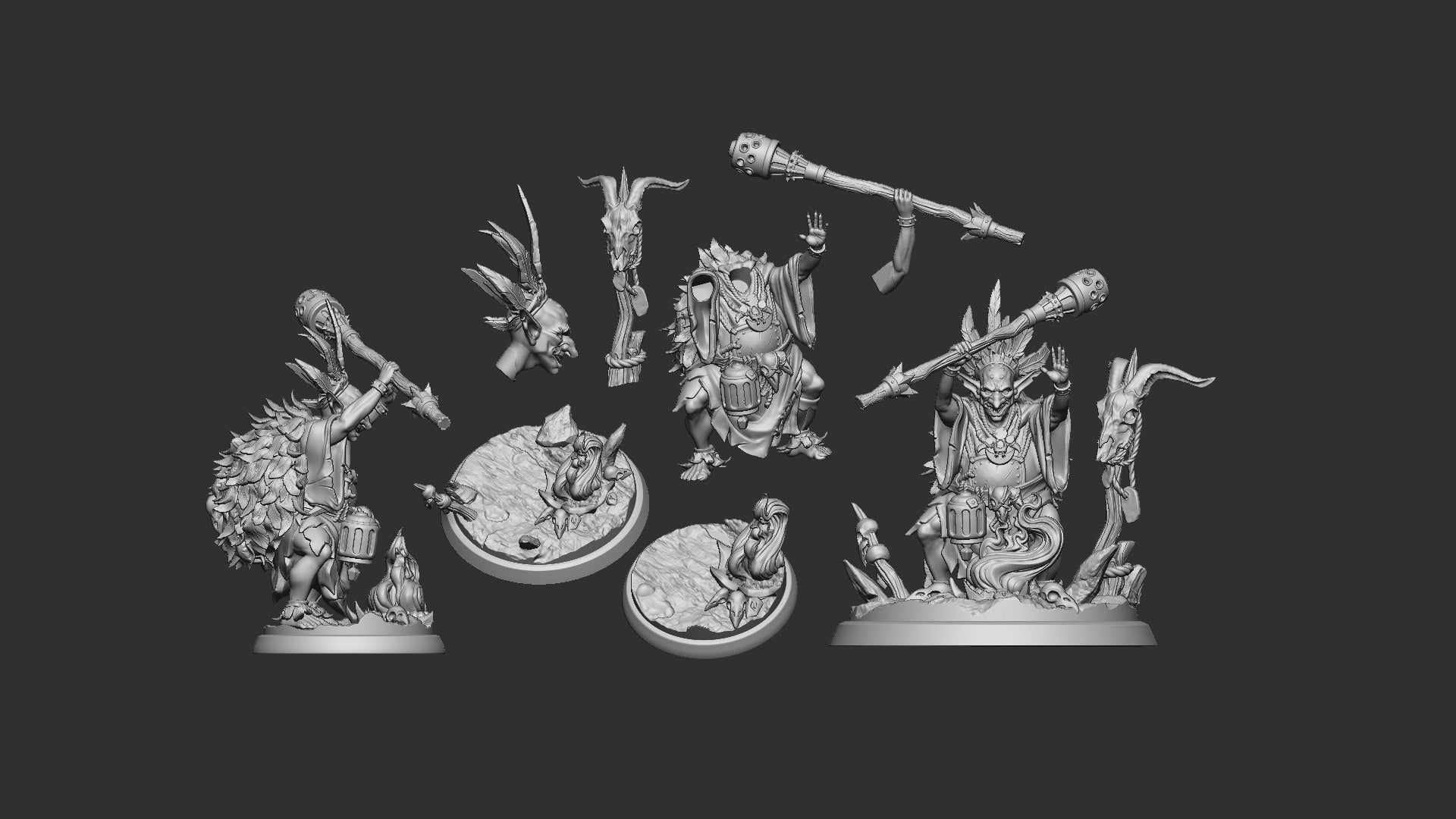 Goblin Shaman fantasy miniature goblin spellcaster raising staff in ritual