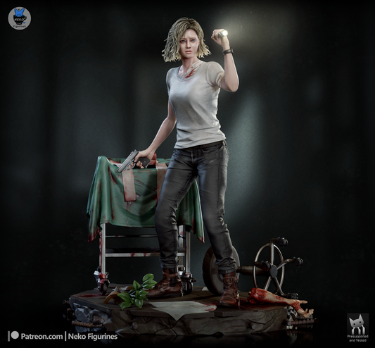 Grace Ashcroft Resident Evil 1:7 scale resin statue front pose holding flashlight and handgun beside hospital cart survival horror collectible figure