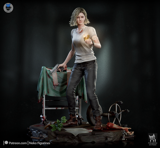 Grace Ashcroft Resident Evil 1:7 scale resin statue front pose holding lighter and handgun beside hospital cart survival horror collectible figure