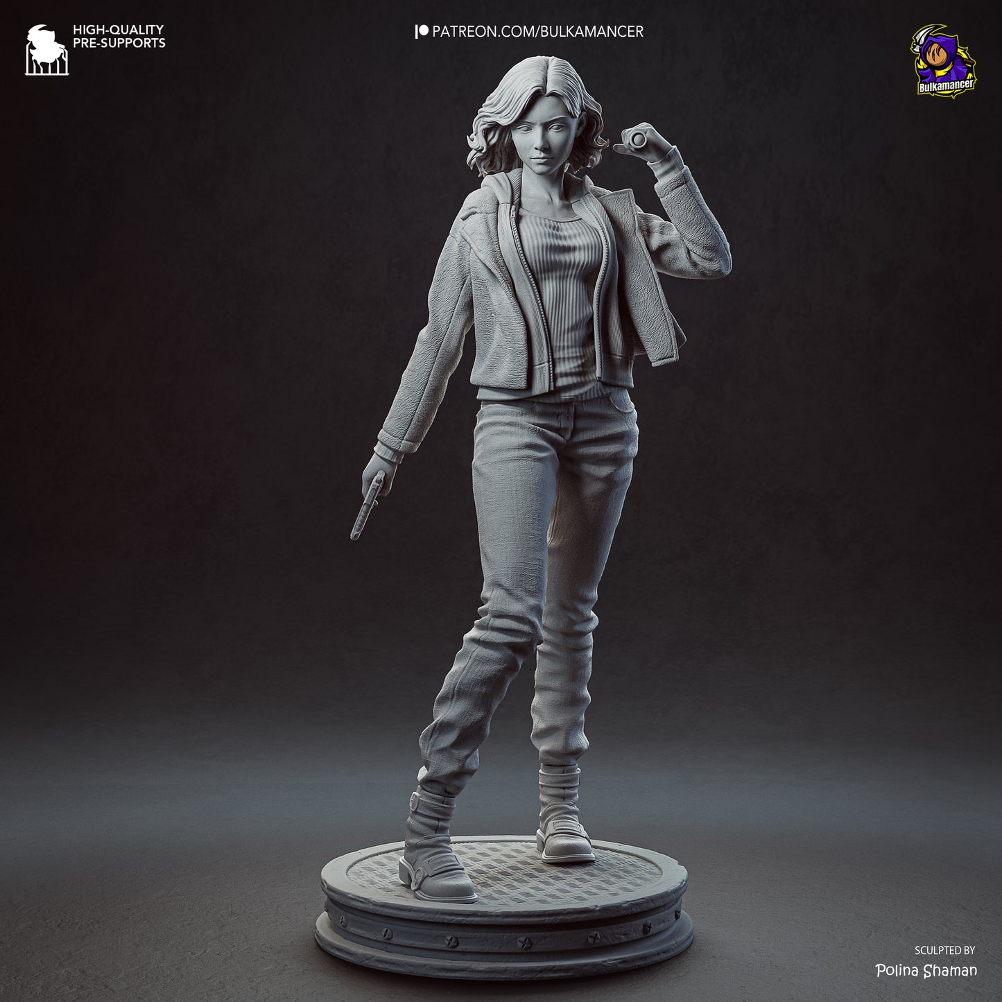 Grace Ashcroft Resident Evil 1:8 resin statue unpainted assembly render sculpt display front view action pose with sewer base