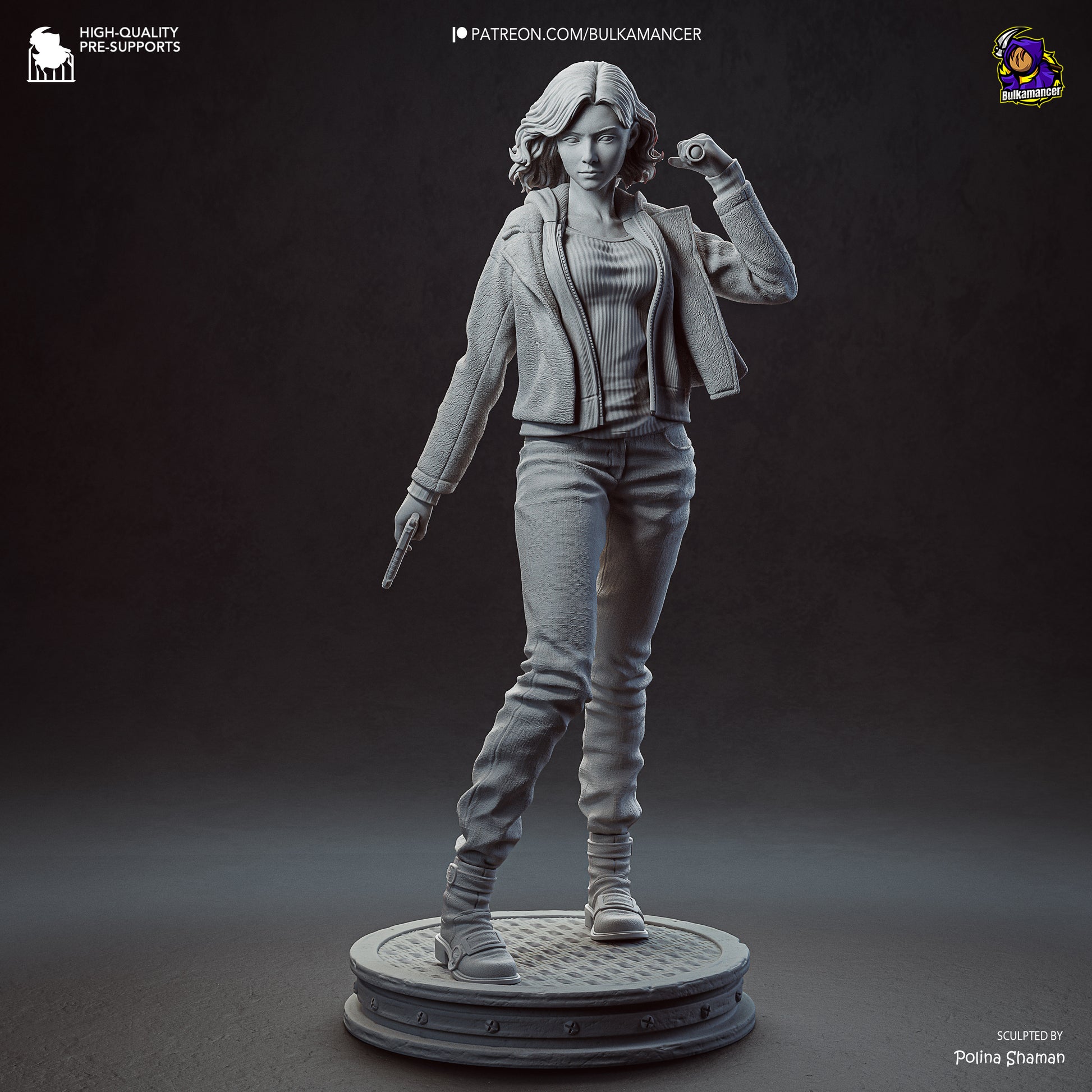 Grace Ashcroft Resident Evil 1:8 resin statue unpainted assembly render sculpt display front view action pose with sewer base