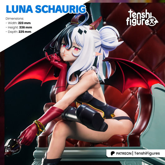 Luna Schaurig seated demon girl figure on throne with bat wings and horns