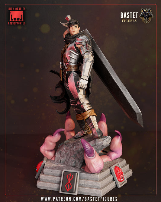 Guts Berserk Black Swordsman painted resin statue front view armored figure dragon slayer claw base anime collectible