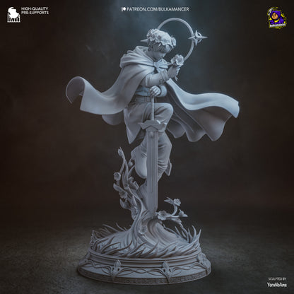 Himmel resin statue front pose, anime hero holding flower, sword planted base, Frieren Beyond Journeys End figure