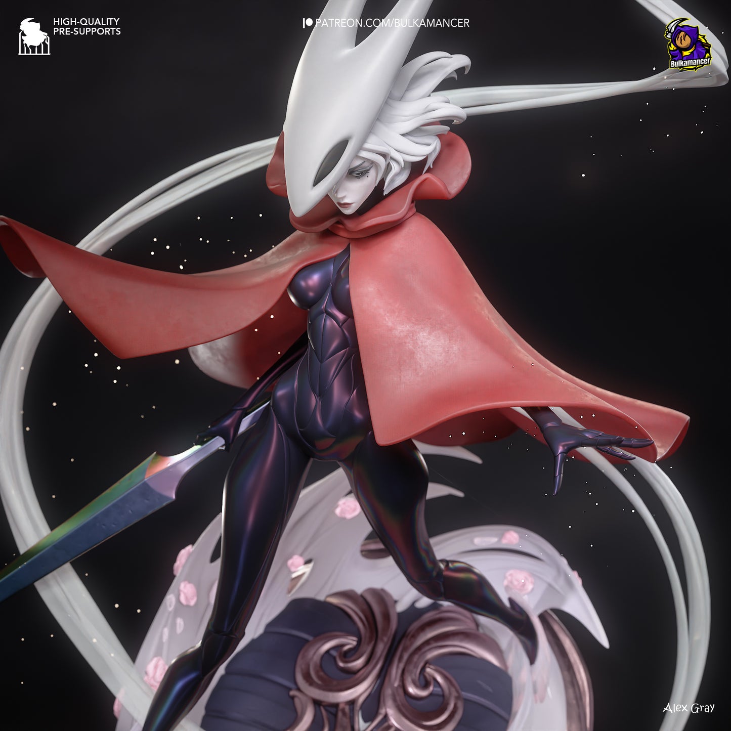 Hornyt Silksong figure alternate head version – detailed 1:8 scale collectible with exposed hair and dynamic cape.