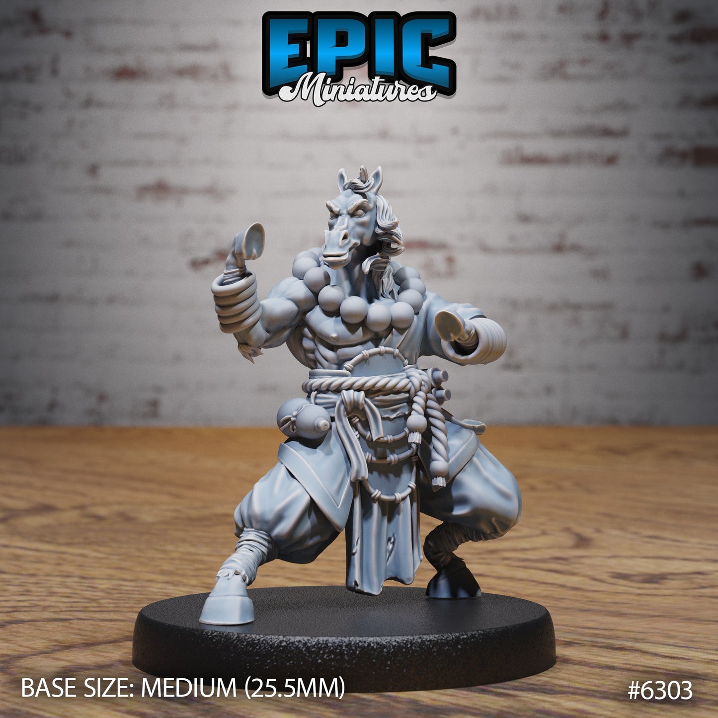 horsefolk monk resin tabletop miniature anthropomorphic horse martial artist in low defensive stance with wrapped forearms
