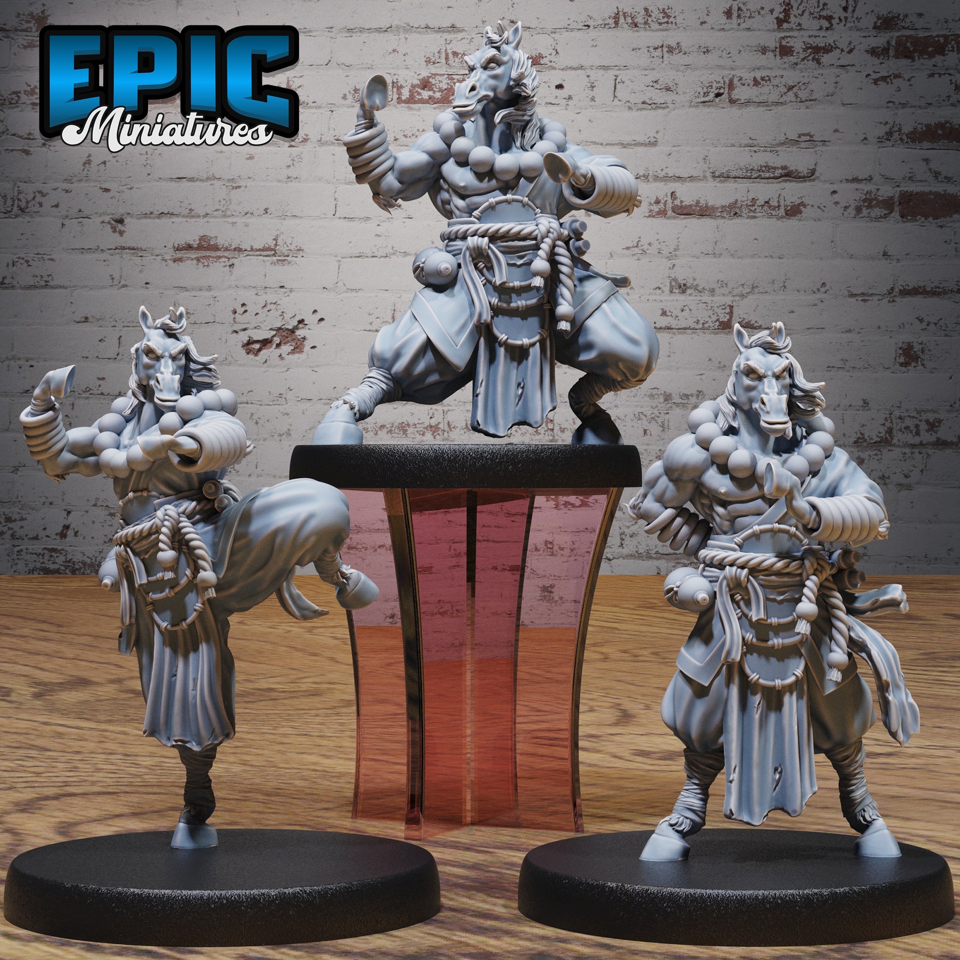 horsefolk monk resin tabletop miniature anthropomorphic horse martial artist in multiple combat poses fantasy rpg character