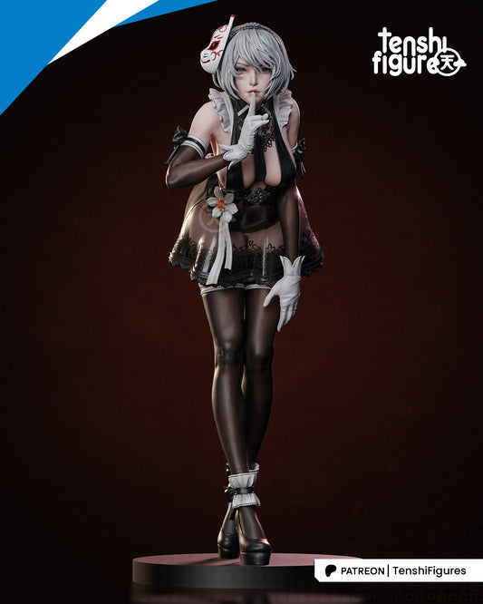 Alternate front angle of YoRHa No.2 Type B figure in Stellar Blade maid-style outfit.