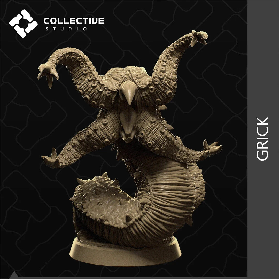 Grick monster miniature with tentacles and worm-like body, ideal for fantasy TTRPG settings.