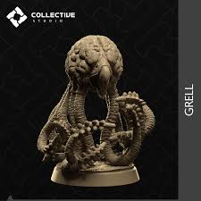 Grell monster miniature with brain-like body and tentacles, suitable for fantasy TTRPG campaigns.