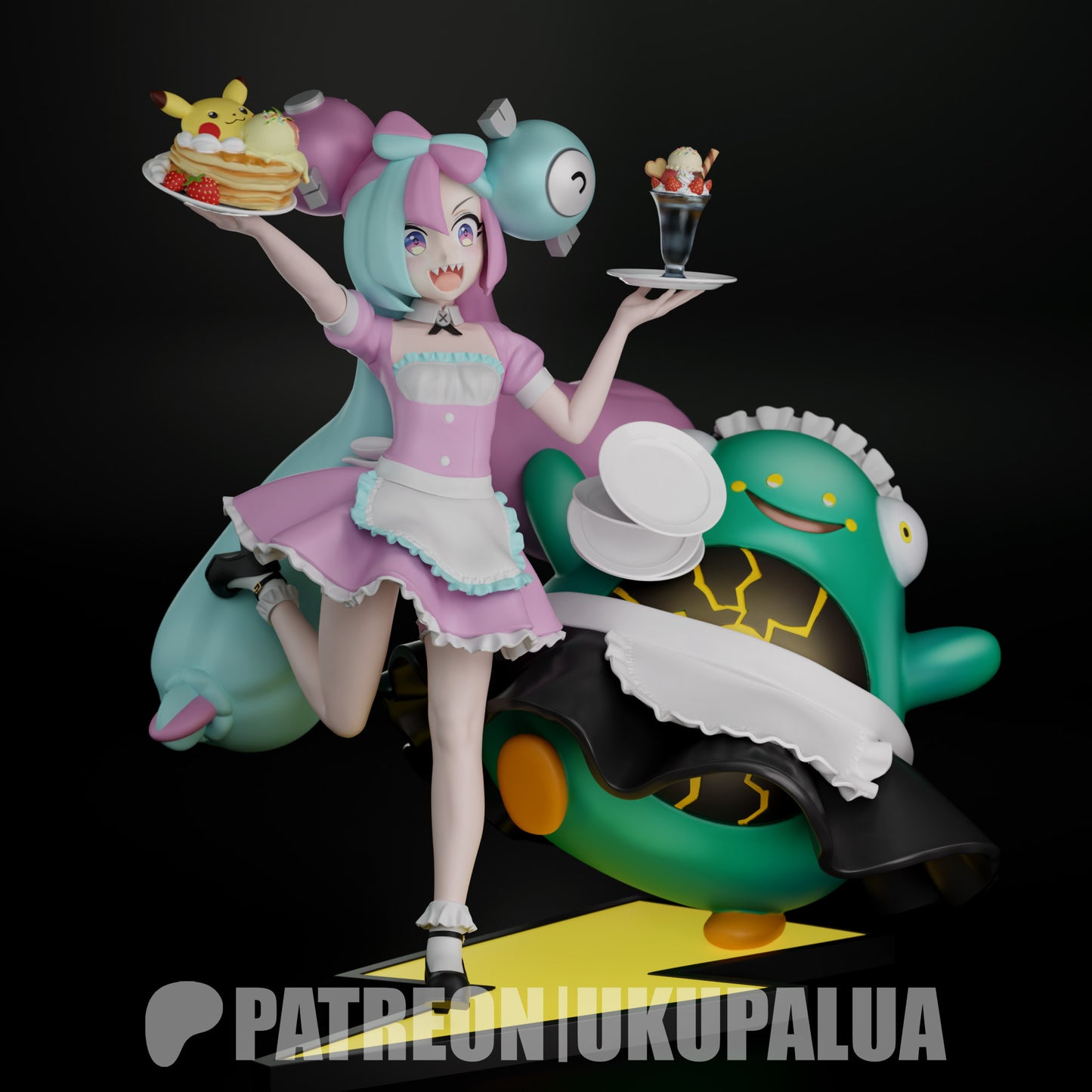 Iono Pocket Monsters 1:7 scale figure front view showing idol pose dessert trays mascot companion and dynamic stance