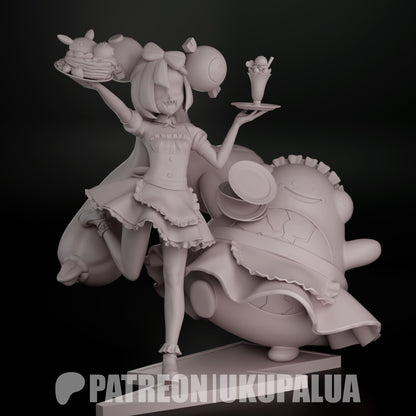Iono statue gray render showing clean sculpt detail character expression desserts and mascot companion