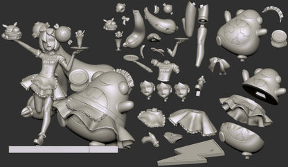 Iono figure parts layout showing character body head options desserts trays mascot components and base pieces