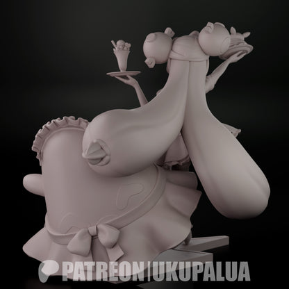 Iono statue rear view showing long twin-tail hair mascot body shape and base connection