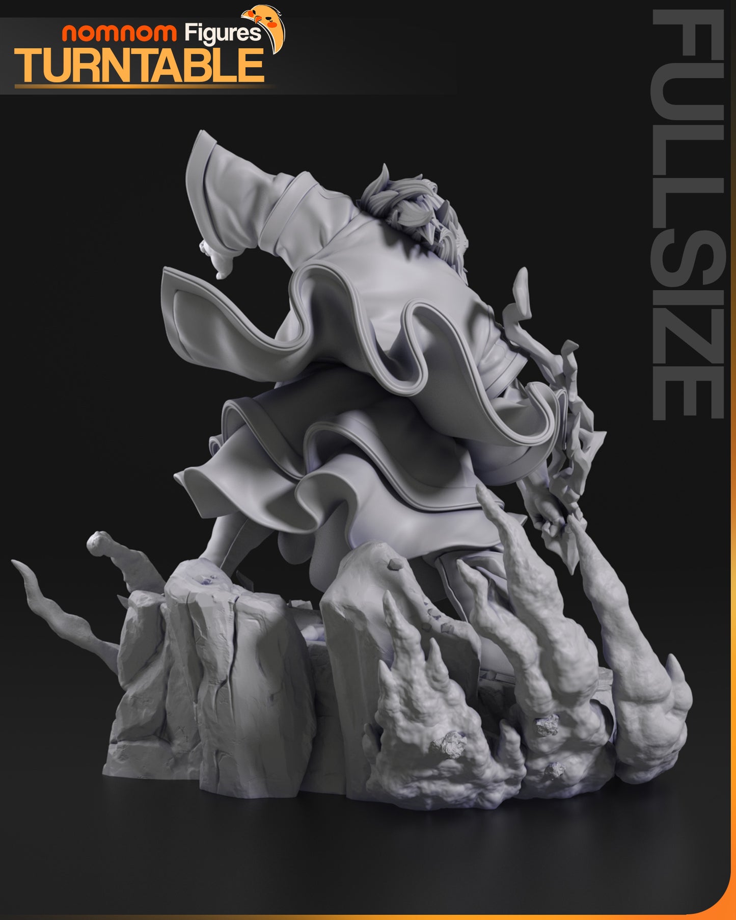 Iroh Avatar The Last Airbender 1:10 scale resin statue rear view flowing robes rocky base energy effects