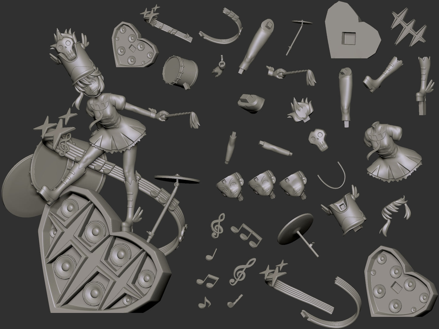 anime model kit parts breakdown drum base baton hair accessories with dimensions resin figure