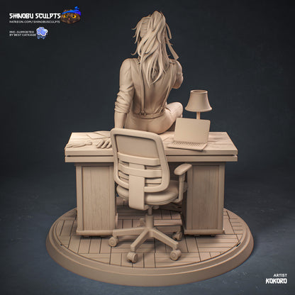 Jing Yuan Honkai Star Rail anime figure back view long hair seated desk chair resin statue
