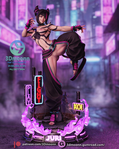 Juri Han Street Fighter resin statue alternate outfit version kicking pose fighter female character