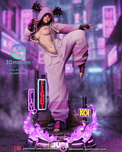 Juri Han Street Fighter painted resin statue kicking pose neon fight KO base display