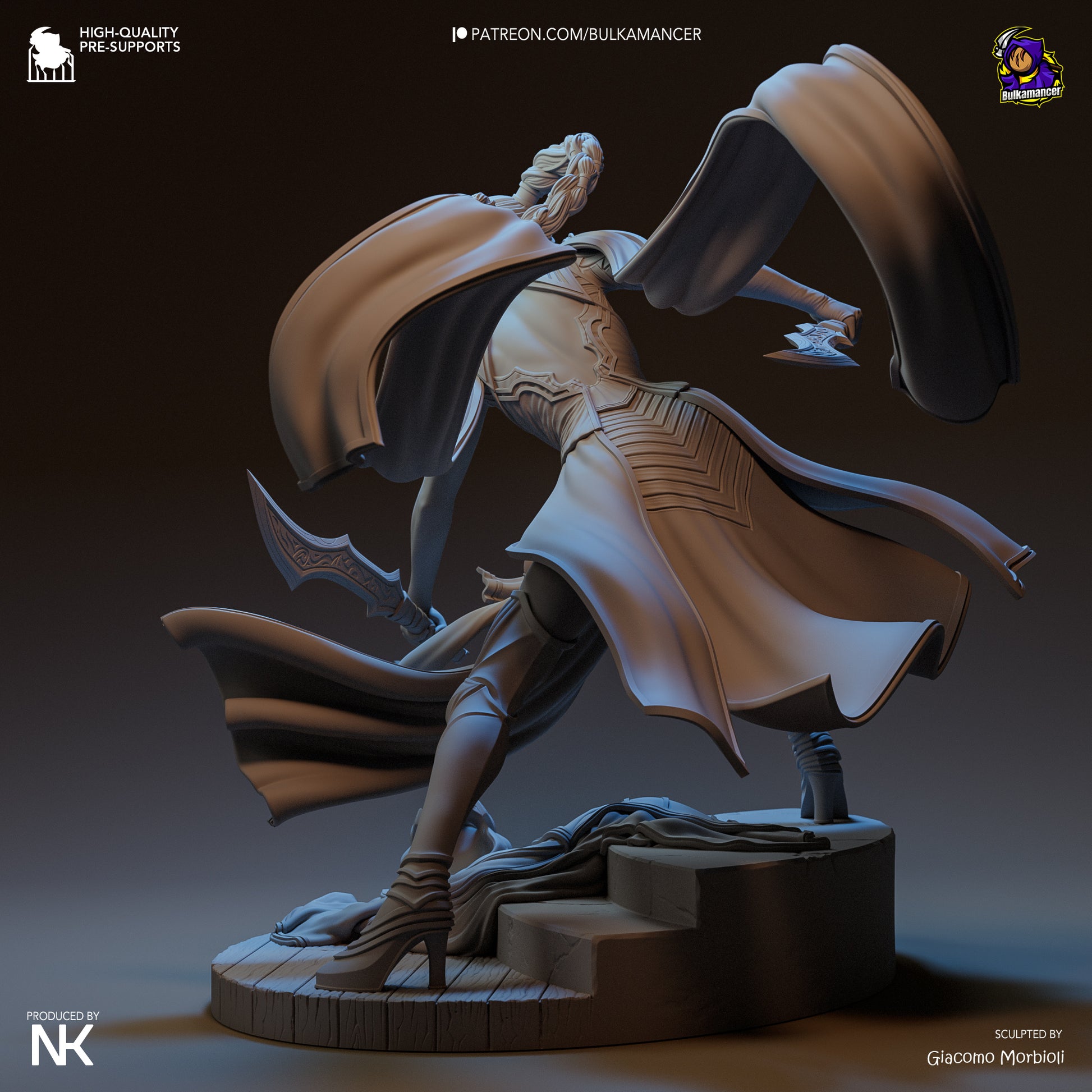 Rear view of Katarina figurine with detailed cloak and base design featuring defeated enemy