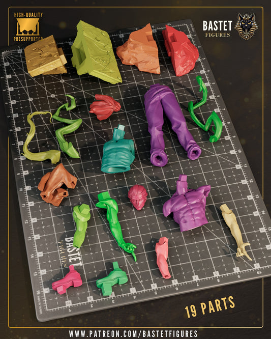 Kinji Hakari resin statue parts layout model kit breakdown anime figure arms torso base cursed energy pieces Jujutsu Kaisen collectible