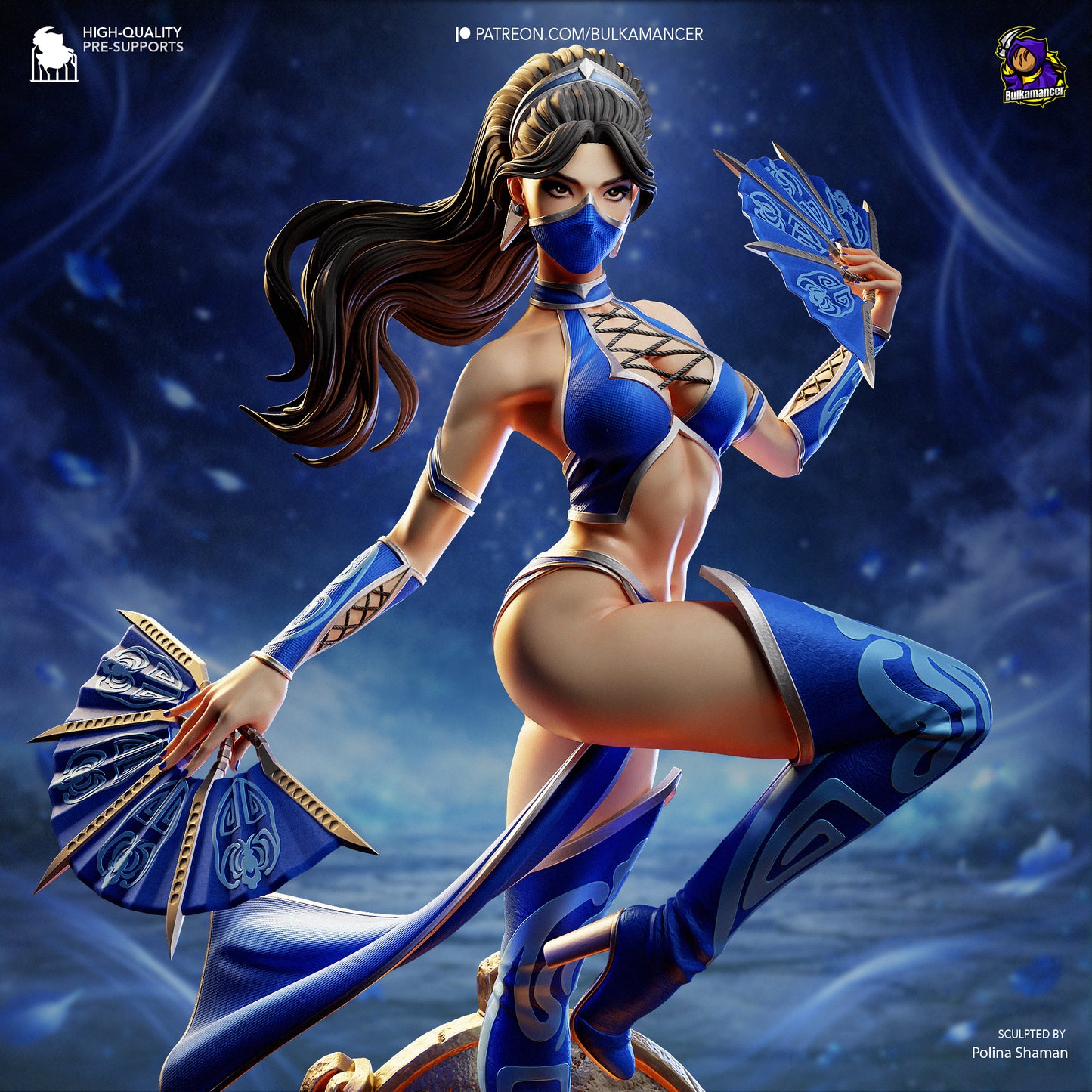 kitana mortal kombat resin statue front action pose fan blades female ninja assassin dynamic stance figure