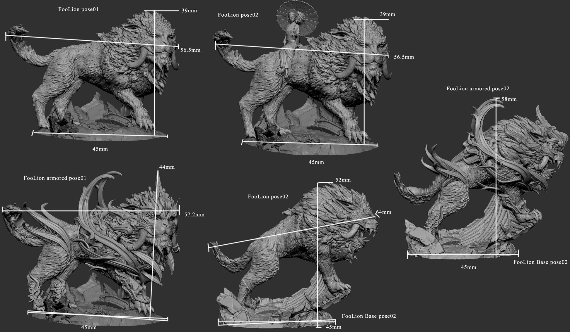 Armored Foo Lion guardian beast miniature aggressive pose for fantasy encounters