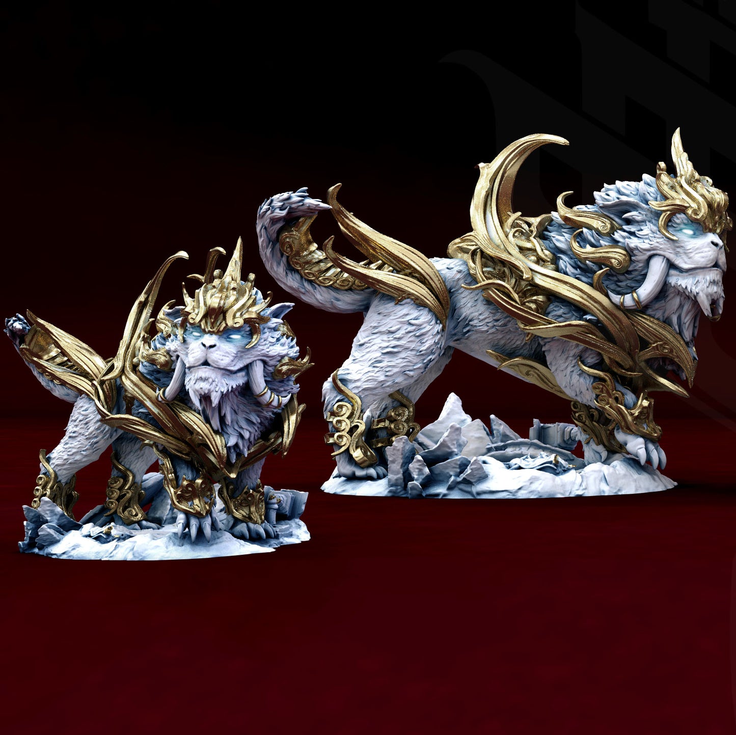 Armored Komainu Foo Lion guardian beast miniature prowling forward on rocky base