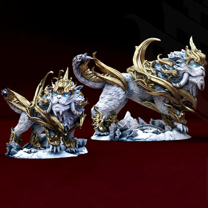Armored Komainu Foo Lion guardian beast miniature prowling forward on rocky base