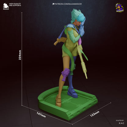 Konoko Oni Bungie video game 1:8 scale figure dimensions reference image with height width and base measurements